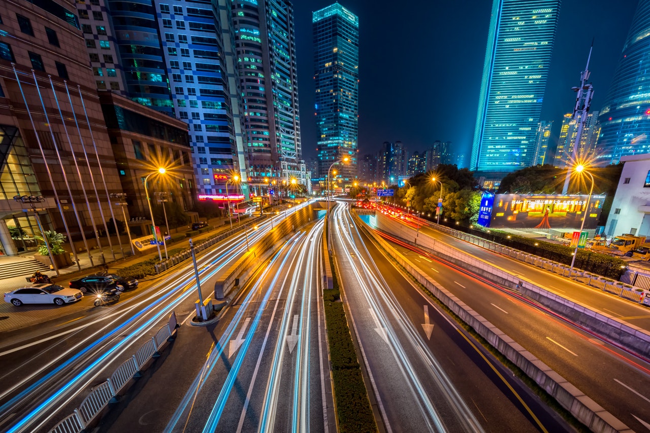 City lights cars
