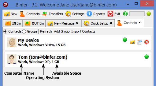 binfer contacts 3.2 update screen
